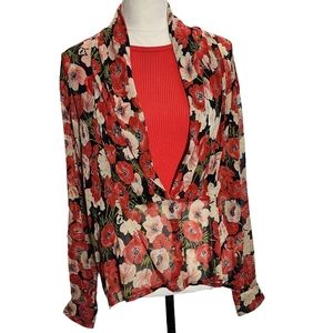 100% Silk, shear floral print blouse. Size 8